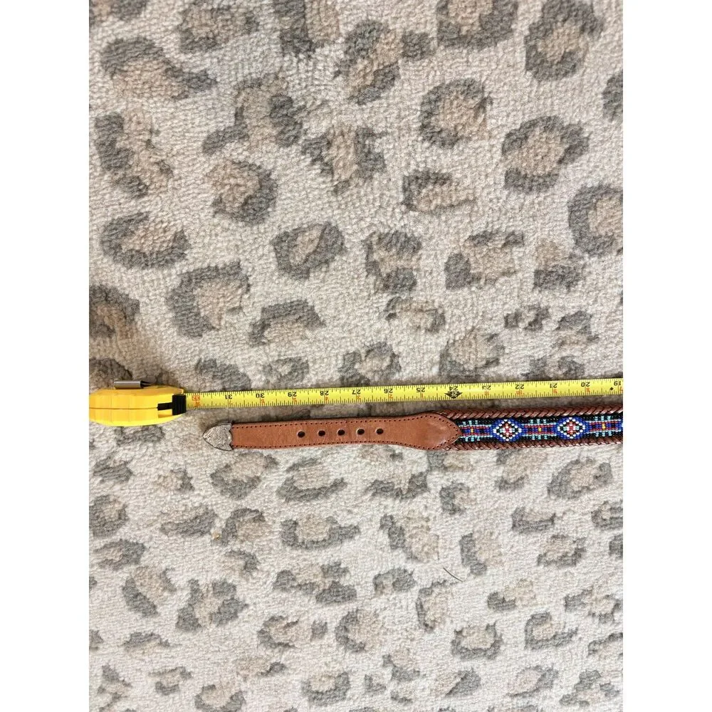Vintage 90s Eddie Bauer Beaded Western Leather Belt Brown Size 26